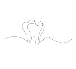 Dental organ icon in continuous line drawing style.white background. Vector illustration, single line drawing of tooth, line art tooth line, silhouette