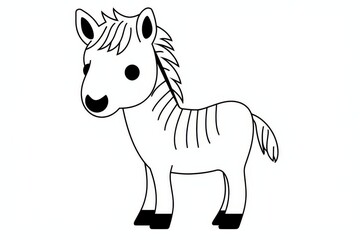 Cute zebra cartoon line drawing for children coloring book. Simple vector illustration with bold black outline and minimal details on white background.