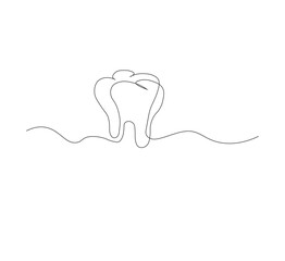 Dental organ icon in continuous line drawing style.white background. Vector illustration, single line drawing of tooth, line art tooth line, silhouette