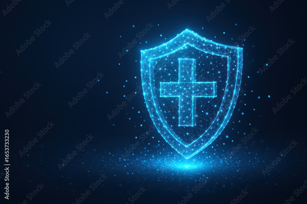 Aufkleber cybersecurity shield with lock and encryption symbol glowing in blue light representing firewall pro