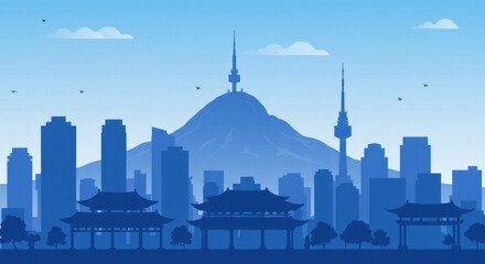 Fototapeta premium Stylized Asian Cityscape Silhouette