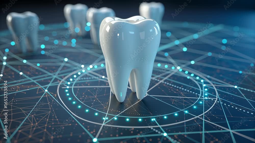 Aufkleber medical tooth ai integration concept featuring digital network technology with glowing connection po