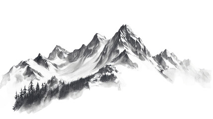 mountain with snow sketch on white background