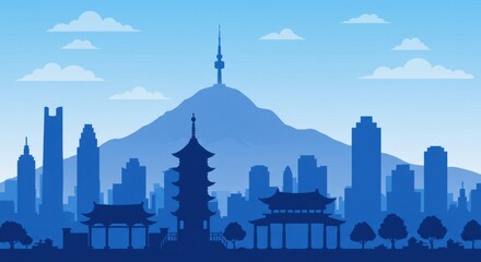 Obraz premium Stylized Asian Cityscape Silhouette