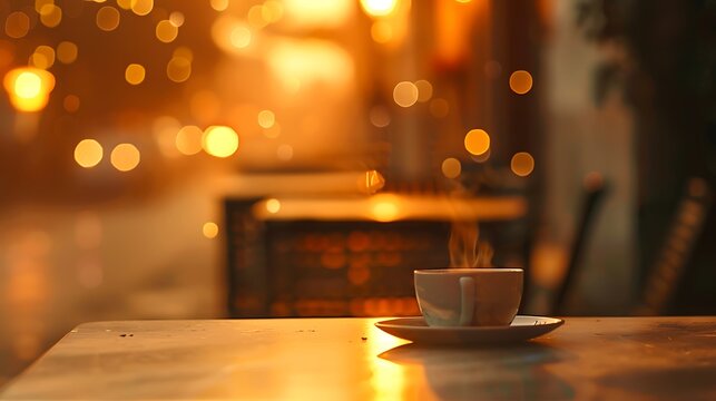 Cozy evening coffee in a warmly lit cafe