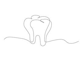 Dental organ icon in continuous line drawing style.white background. Vector illustration, single line drawing of tooth, line art tooth line, silhouette