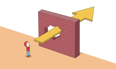 風穴の開いた壁　壁を壊した先にある未来のイラスト