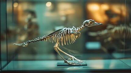 Viewing Bird Skeleton Displayed in Museum Case Showing Anatomy and Structure