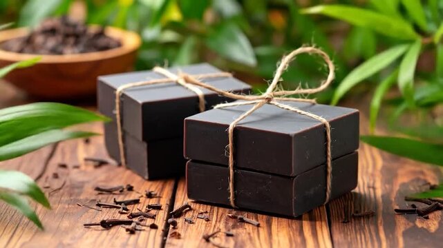 Artisan Black Soap Gift Set on Rustic Wood