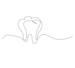 Dental organ icon in continuous line drawing style.white background. Vector illustration, single line drawing of tooth, line art tooth line, silhouette