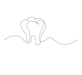 Dental organ icon in continuous line drawing style.white background. Vector illustration, single line drawing of tooth, line art tooth line, silhouette