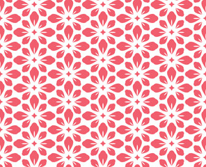 Flower geometric pattern. Seamless vector background. White and pink ornament. Ornament for fabric, wallpaper, packaging. Decorative print