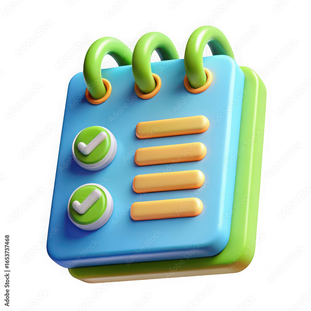 Poster 3d blue checklist icon with green checkmarks and orange lines to-do list isolated on a transparent b