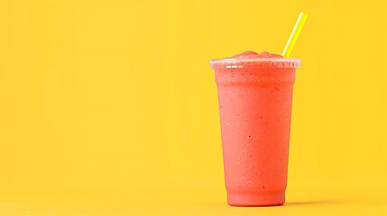 Bright orange smoothie in a tall clear cup with a yellow straw