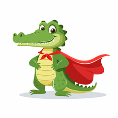 Obraz premium Cartoon superhero crocodile in a red cape