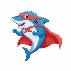 Naklejka premium Cartoon Shark Superhero Ready for Action