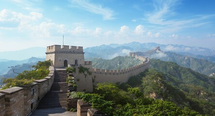 Fototapeta premium Majestic Ancient Wall Winding Through Mountains Stunning Landscape Photography