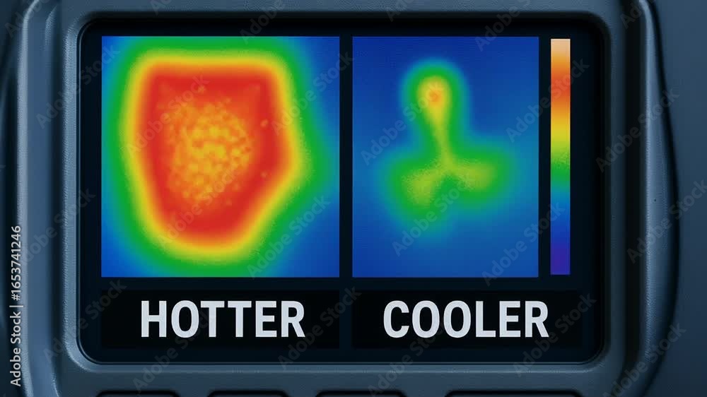 Poster thermal test result comparison digital screen displays heat distribution for industry temperature an