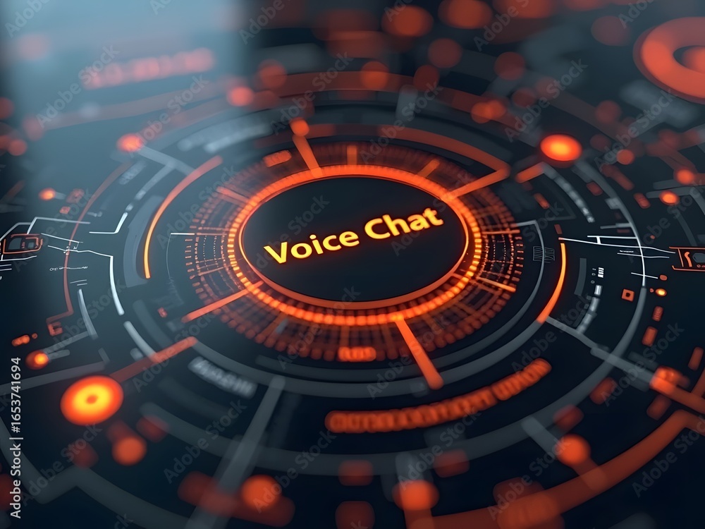 Aufkleber abstract voice chat interface glows with vibrant orange and grey hues, horizontal composition. its c