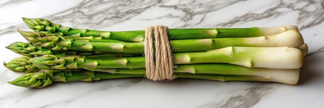 A bunch of fresh asparagus tied with twine