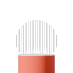 a orange color curved cylinder with circle backdrop, in a rendering 3d mockup template