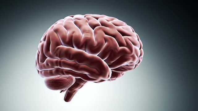 Realistic 3D Rendering of a Human Brain with Detailed Texture And Shading in Dark Grey Background Ideal For Medical And Educational Purposes