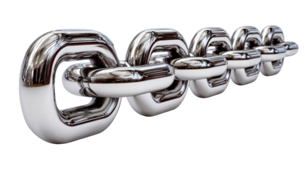 Metal Chain Link: A close-up shot of a heavy metal chain, showcasing its strong and interconnected links, suggesting durability and connection. The gleaming metal reflects light.