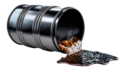 Spilled Oil Barrel: A high-angle perspective reveals an industrial oil barrel, resting at a slight angle with crude oil spilling out onto the floor.