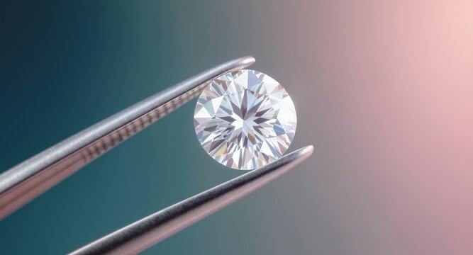 Sparkling Round Cut Diamond Held by Tweezers