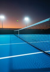 Tennis Court at Night with Ball