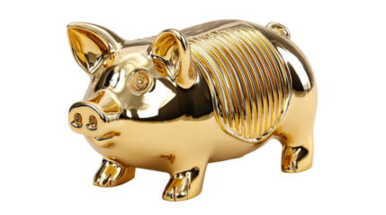 Golden Piggy Bank: A radiant, golden piggy bank, symbolizing prosperity and financial security, stands poised, ready to receive savings. Reflecting the promise of a secure financial future. 