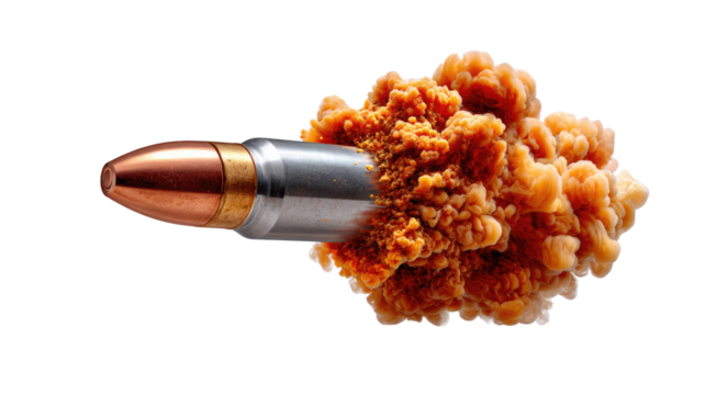 Bullet in Flight: An action shot showcases a bullet in mid-flight, leaving behind a trail of dynamic energy and intense movement.