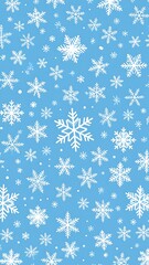A light-blue backdrop with a repeating pattern of white snowflakes