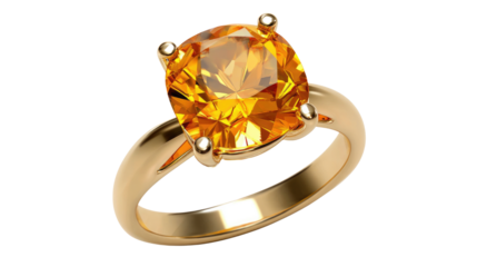 Golden Ring of Radiance: A close-up shot of a beautifully crafted gold ring with a large, radiant yellow gemstone, perfect for representing luxury and commitment.
