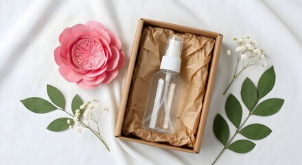White Face Mist Bottle in a Brown Gift Box with Crinkle Filler