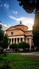 Ancient Roman church at sunset