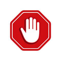 Obraz premium Red stop hand sign, Warning and Caution Icon isolated on transparent background Remove png, Clipping Path, pen tool
