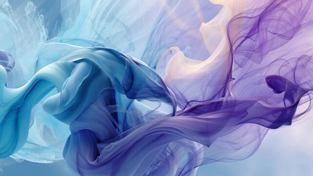 Ethereal Abstract Fluid Waves Smooth Flowing Blue and Purple Ink Art Creating Dreamy, Graceful Design with Unique Feel