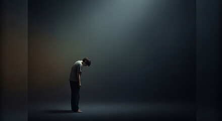 Obraz premium Isolated Figure: Emotional Distress in a Dark Void