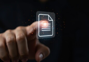 x-default Hand Touching Digital Document Icon on Screen