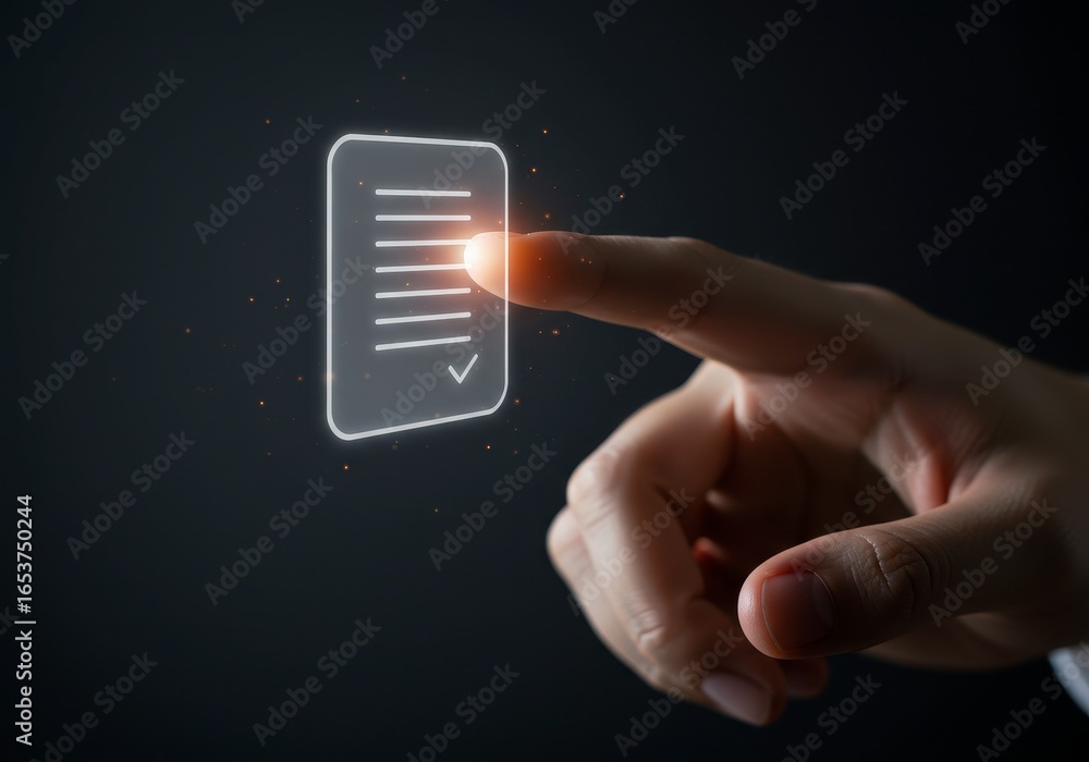 Poster x-default finger touching a digital document checklist interface