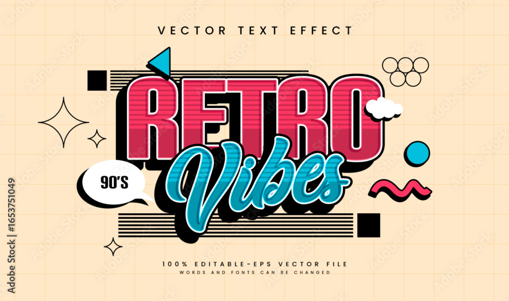 Poster retro vibes style editable vector text effect. cartoon pop groovy style.