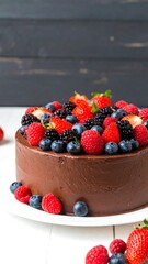 Chocolate cake topped with fresh berries