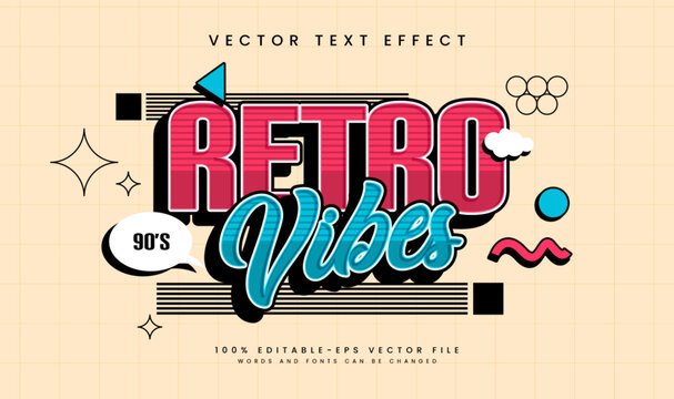 Retro Vibes Style Editable Vector Text Effect. Cartoon Pop Groovy Style.