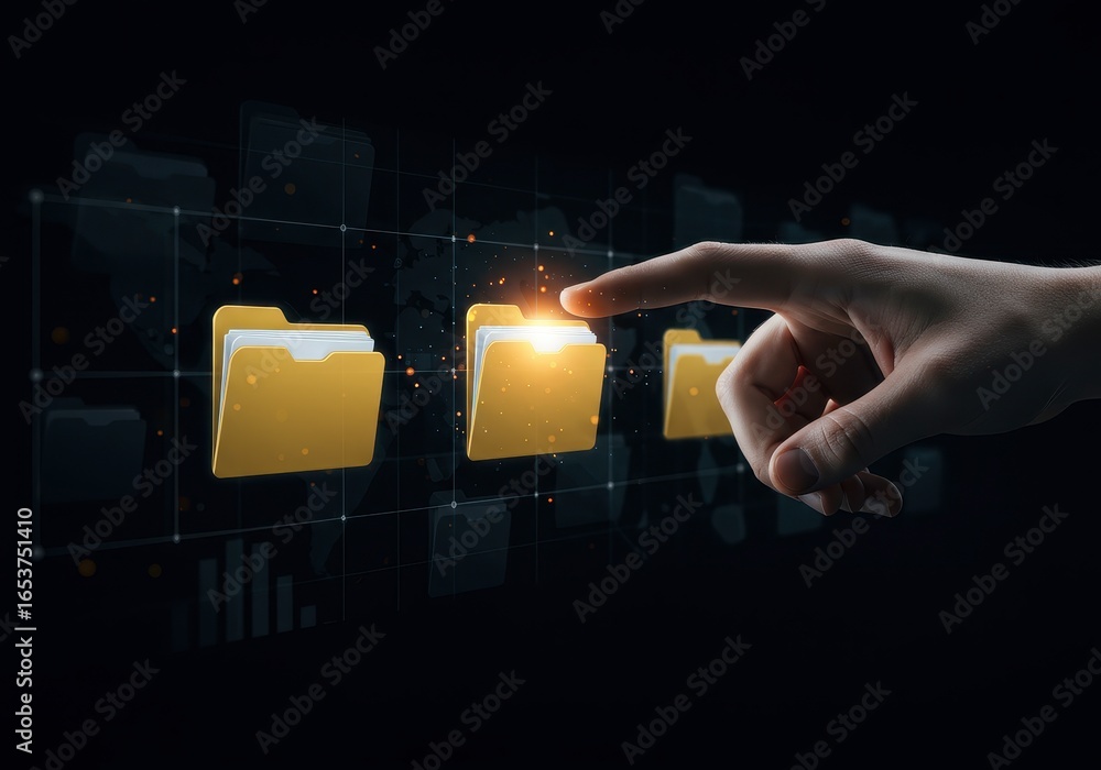 Aufkleber x-default hand pointing at a digital folder interface