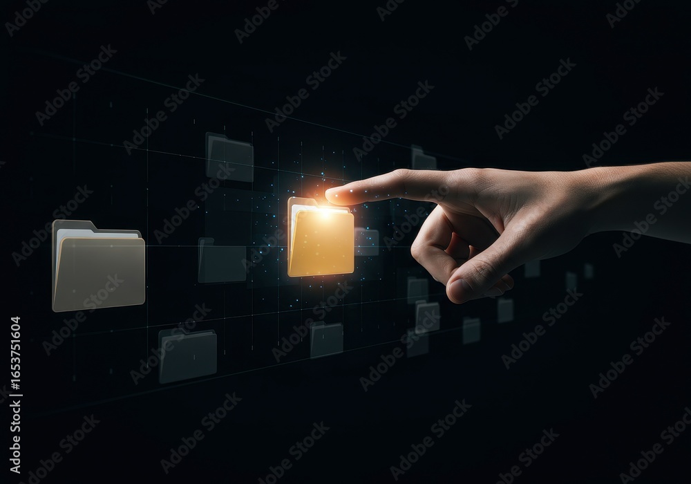 Poster x-default hand pointing to a digital folder