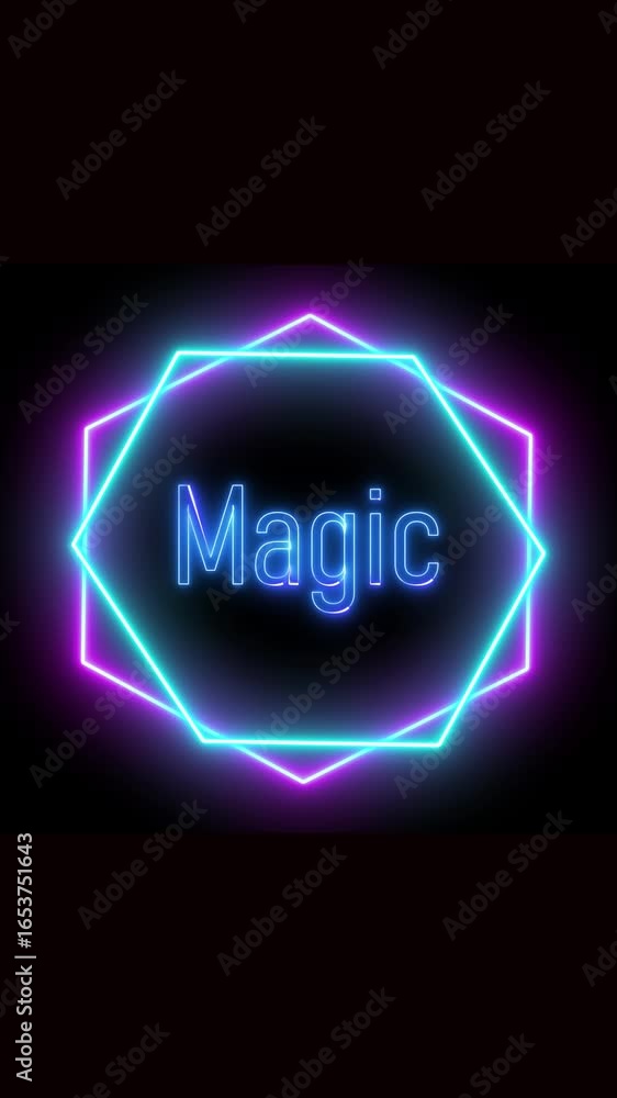 Aufkleber bright magic text in dual glow of cyan and magenta vertical display. neon sign reading magic glowing