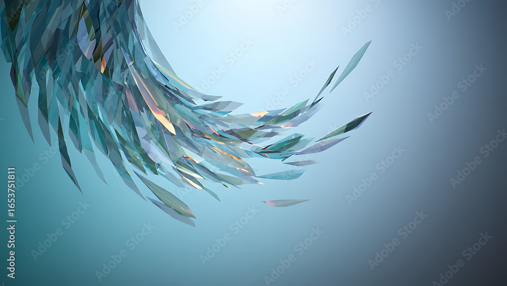 Poster abstract close up of a dynamic swirling wave of shimmering iridescent liquid or ice crystals against