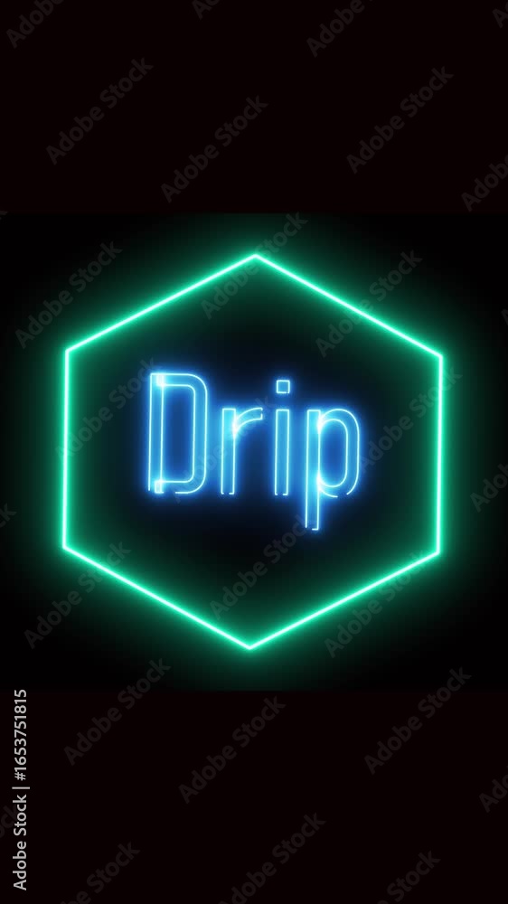 Aufkleber bold drip text framed by bright neon hexagon vertical display. glowing neon drip text inside a green