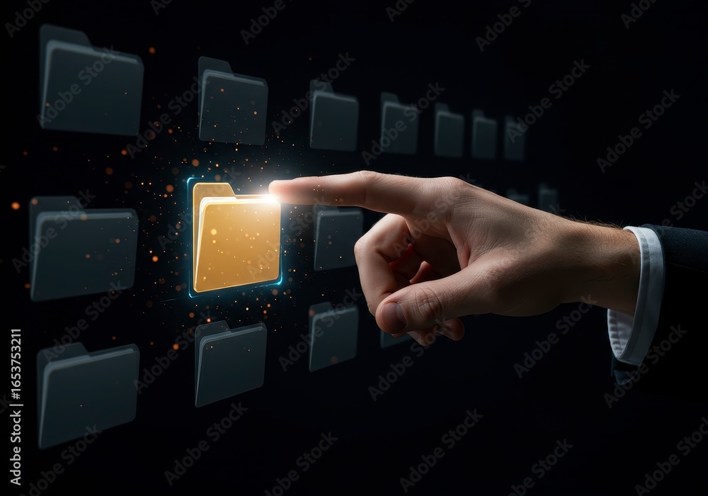 Aufkleber x-default hand selecting a digital file folder from a server